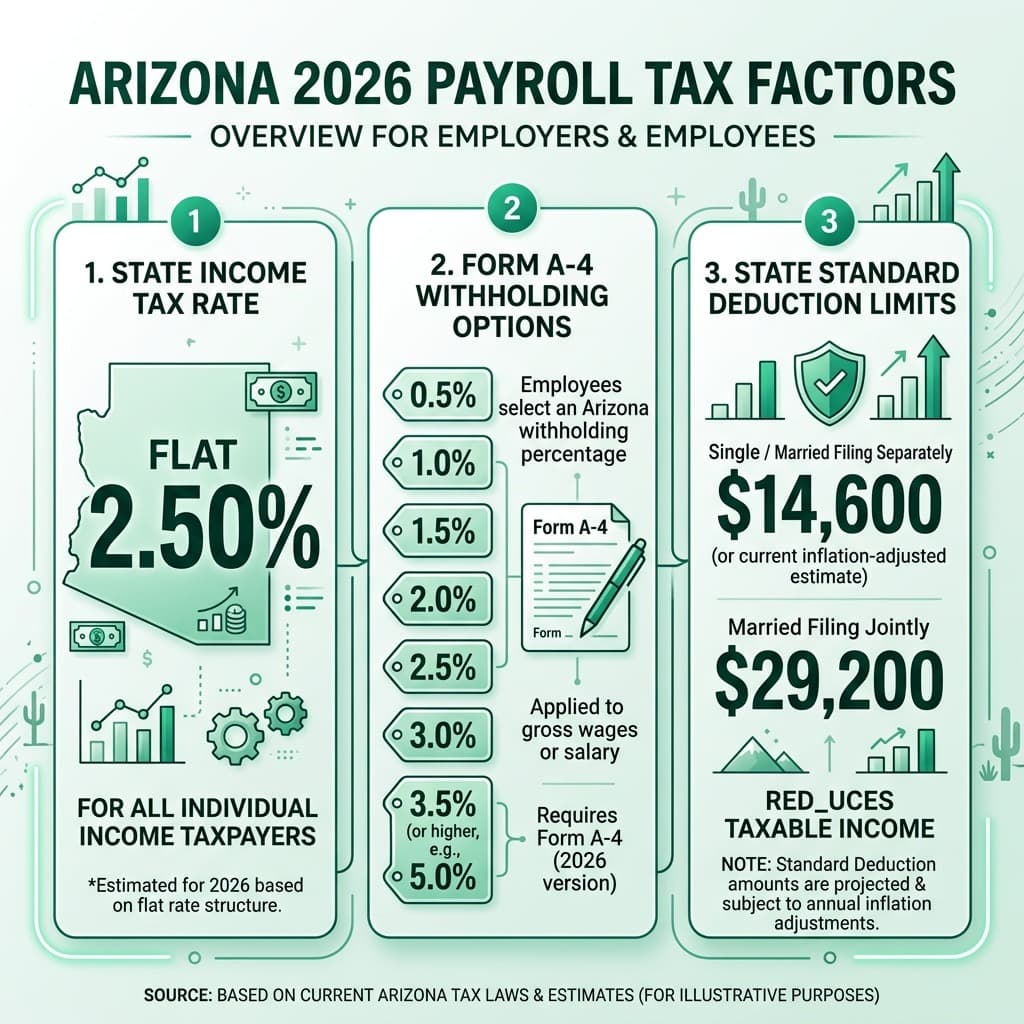 Arizona 2026 Payroll Tax Factors and Form A-4 Elections Diagram