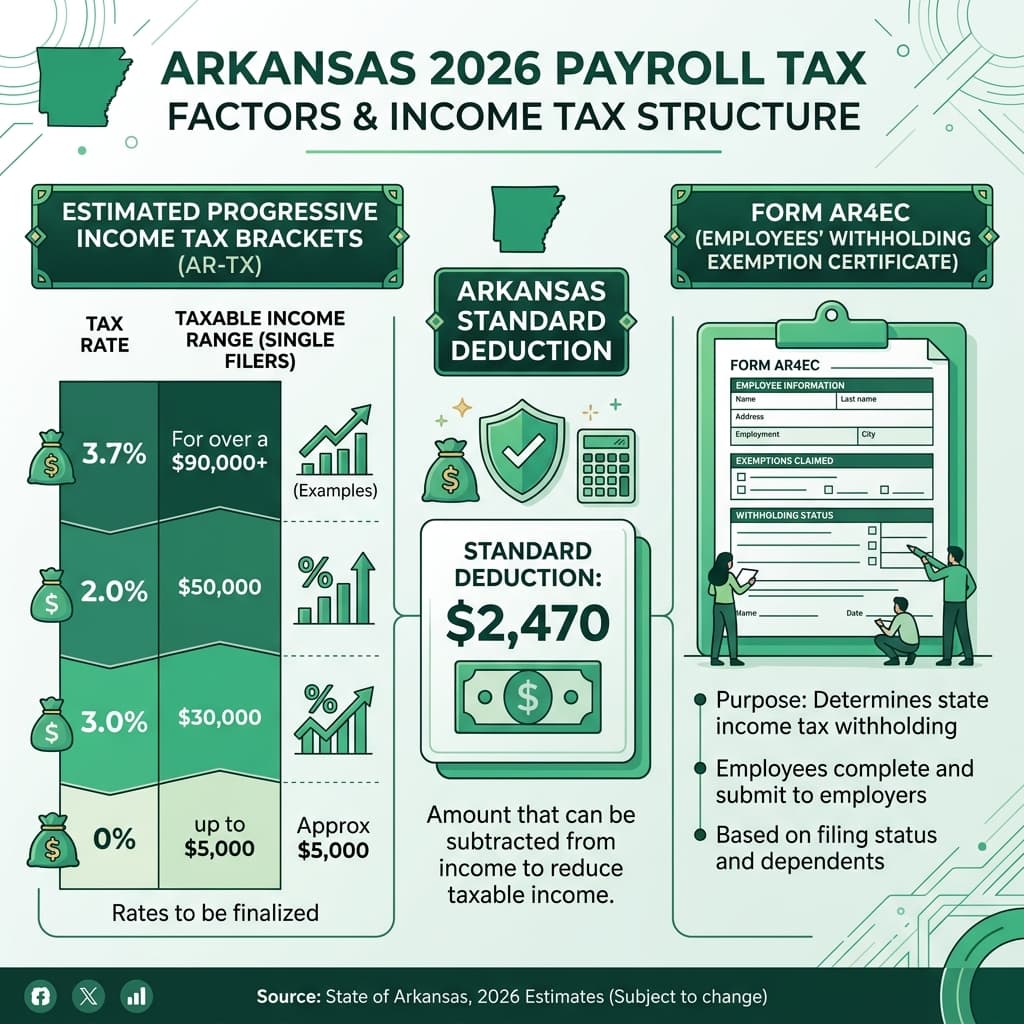 Arkansas 2026 Payroll Tax Factors and Form AR4EC Withholding Diagram