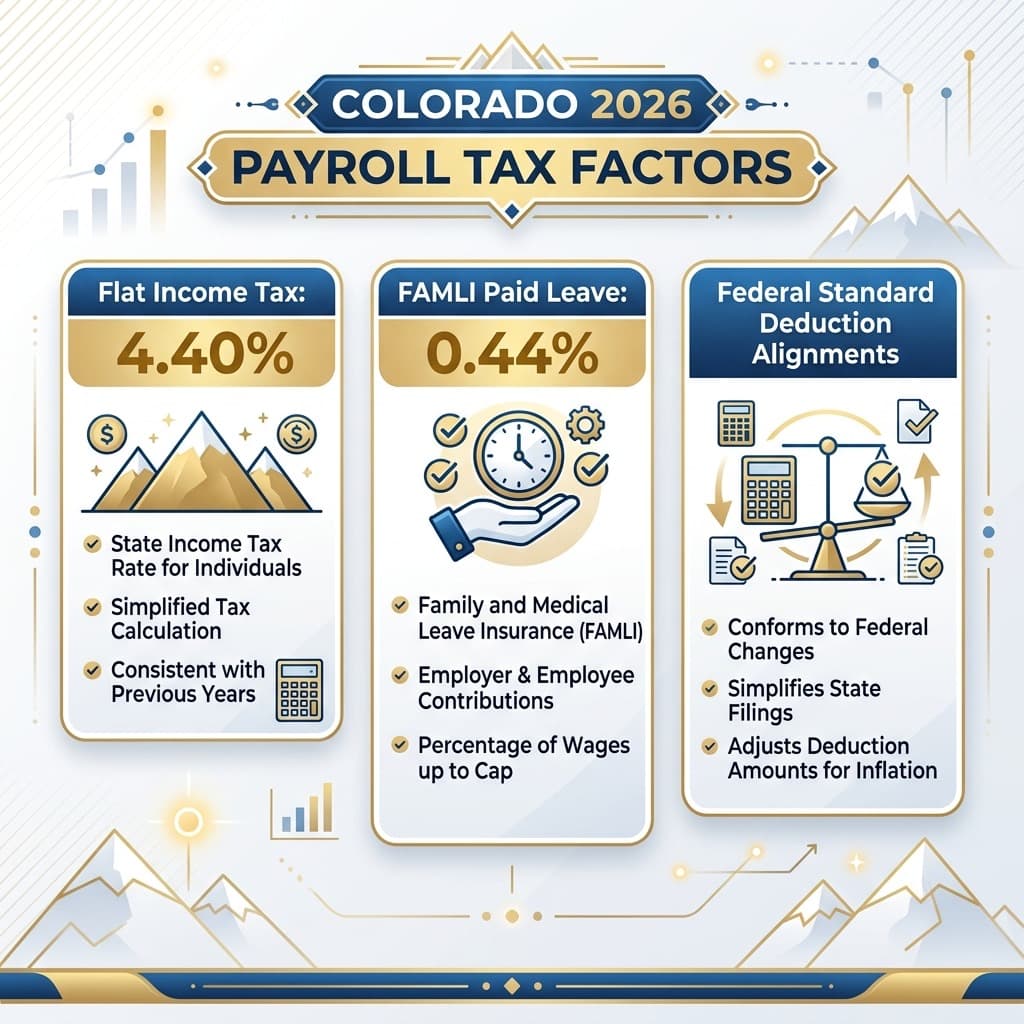 Colorado 2026 Payroll Tax Factors and FAMLI Deductions Diagram