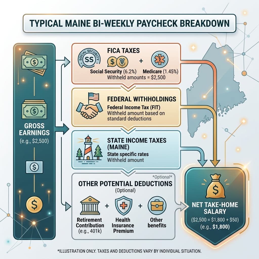 Maine Paycheck Stub Deductions and Allocation Diagram