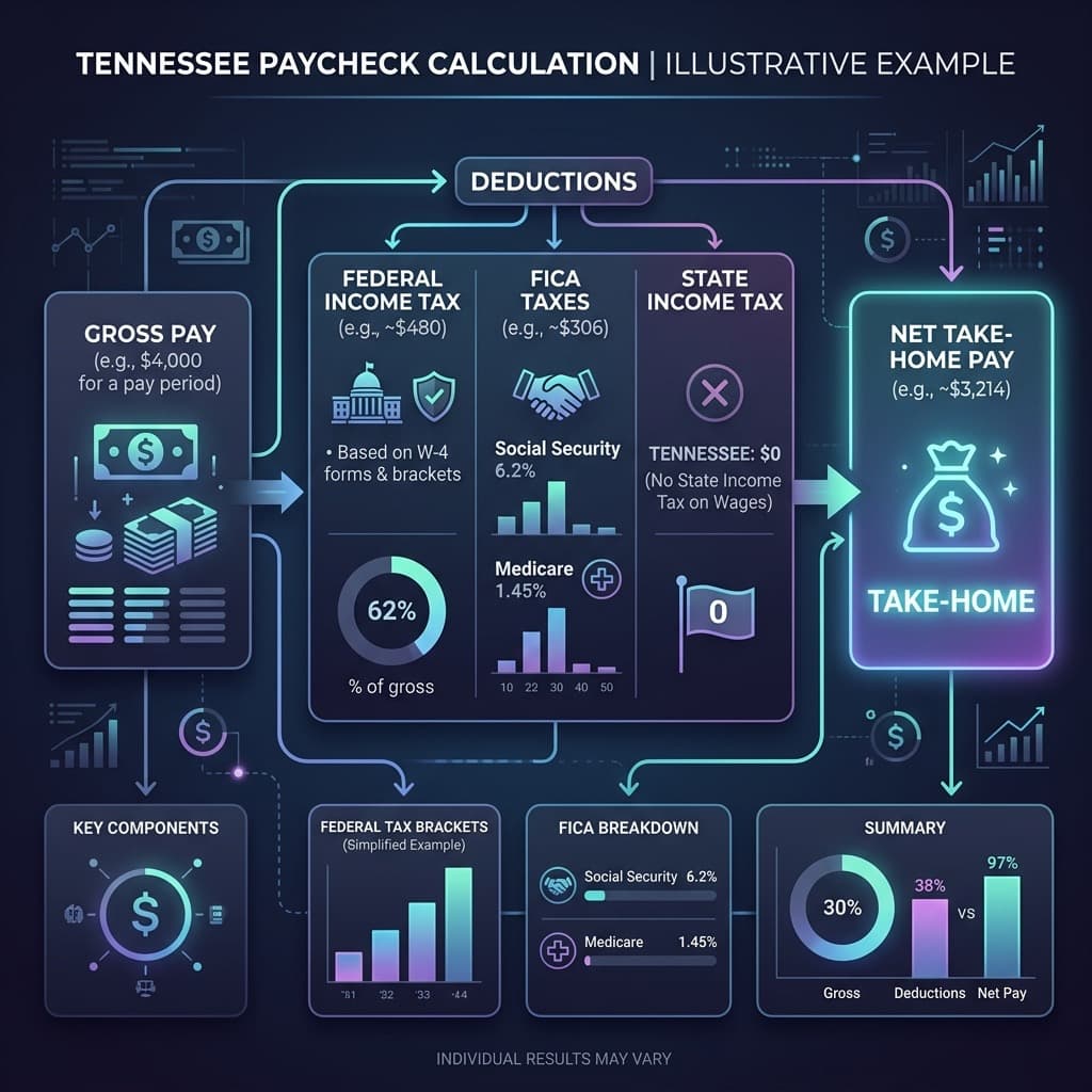 Tennessee Salary Deductions and Net Income Visualization Chart